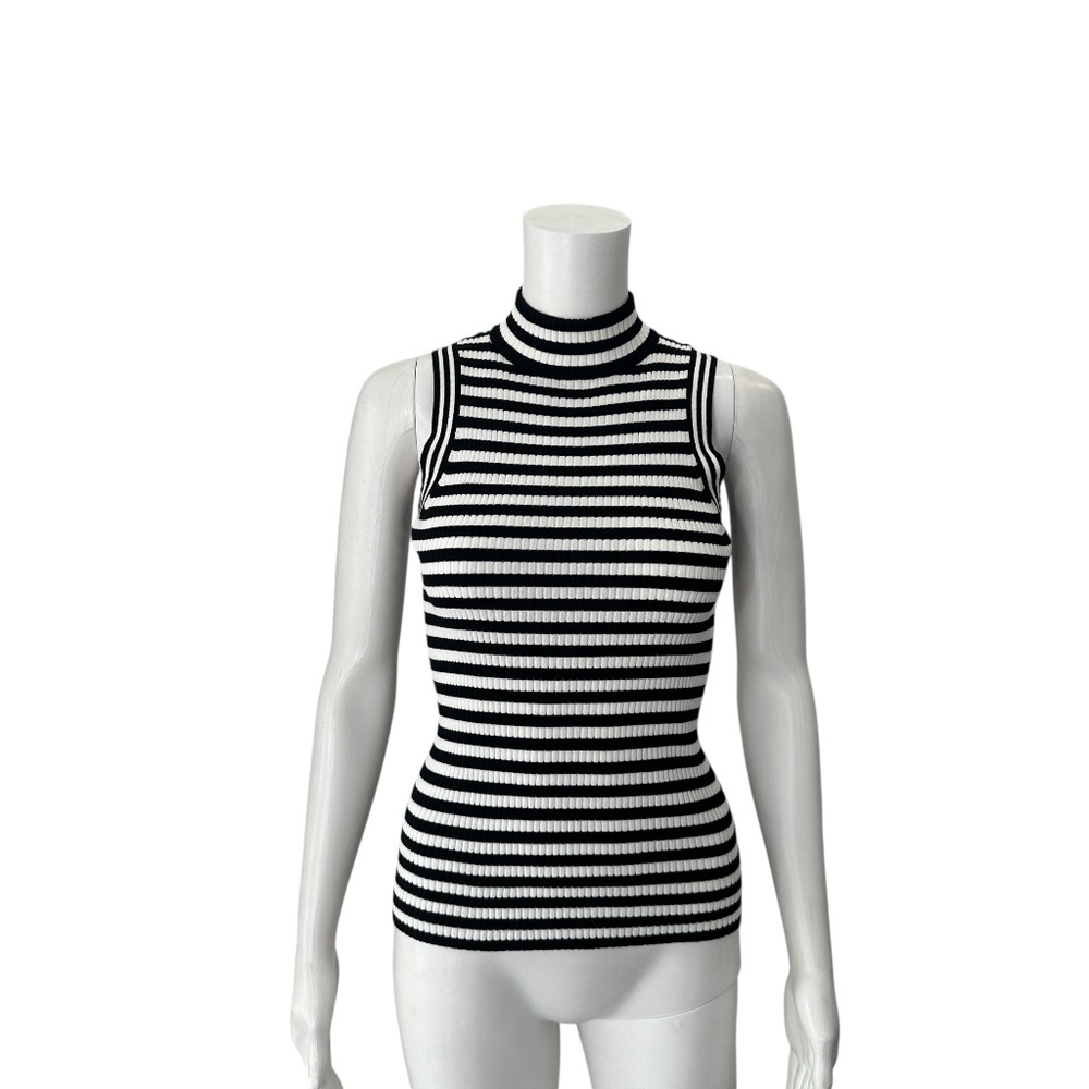 NWT $395 Akris Punto Black/White Kodak Striped Rib Knit Top Size 4